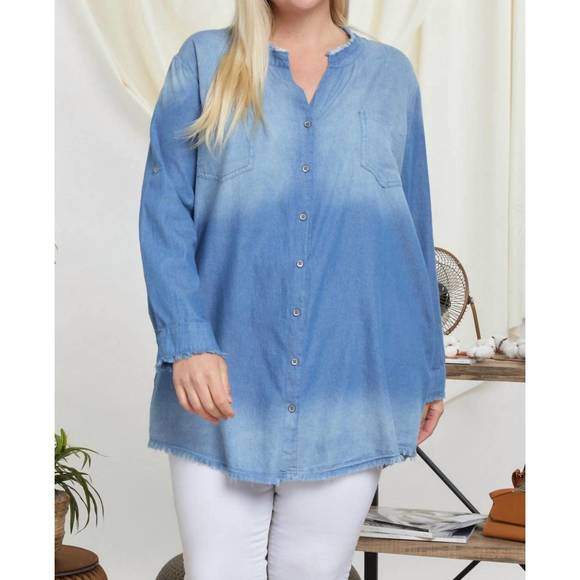 Davi & Dani Curved Hem Heathered Dropped Shoulder Shacket